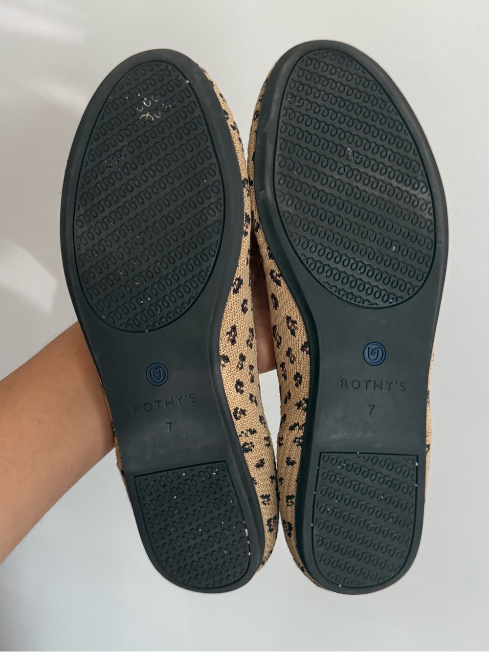 Rothy’s The Flat Leopard Print Knit Ballet Flats Blue Trim Size 7 - Picture 3 of 4